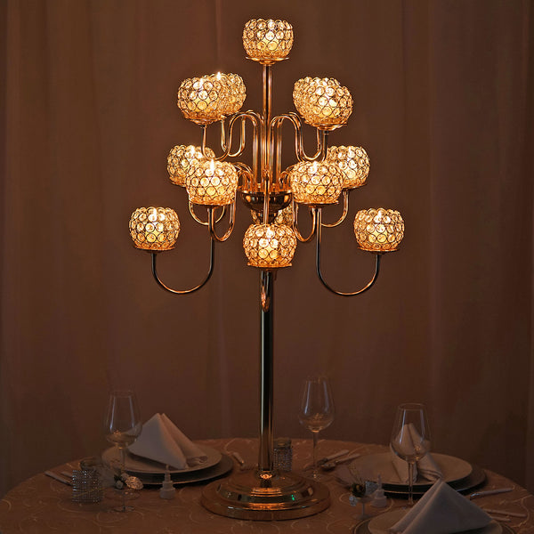 40" Gold Crystal Beaded 13 Arm Candelabra Chandelier Votive Candle Holder Wedding Centerpiece