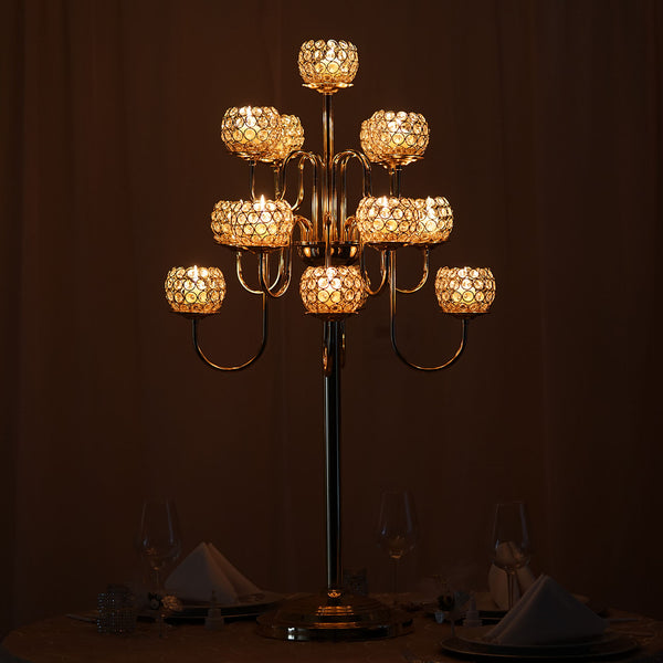 40" Gold Crystal Beaded 13 Arm Candelabra Chandelier Votive Candle Holder Wedding Centerpiece