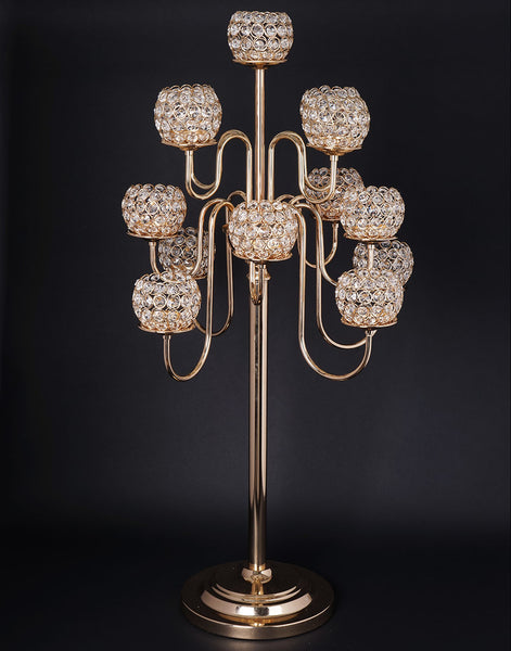 40" Gold Crystal Beaded 13 Arm Candelabra Chandelier Votive Candle Holder Wedding Centerpiece
