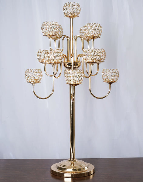 40" Gold Crystal Beaded 13 Arm Candelabra Chandelier Votive Candle Holder Wedding Centerpiece