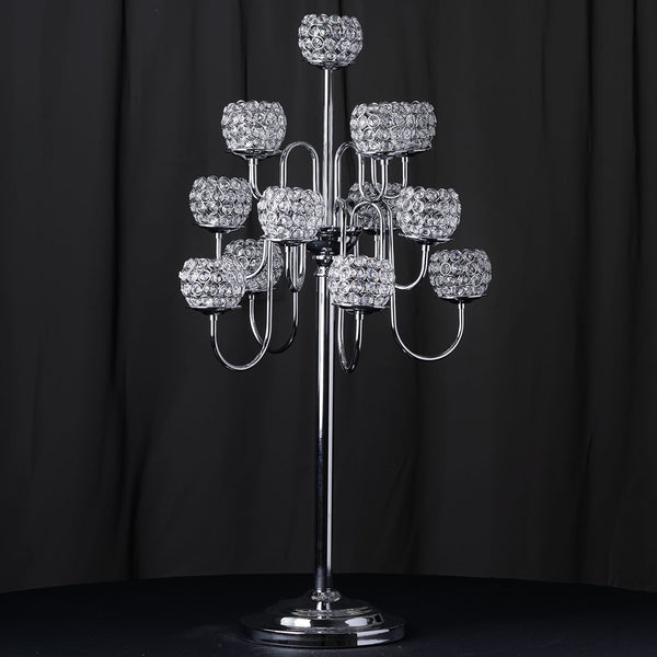 40" Silver Crystal Beaded 13 Arm Candelabra Chandelier Votive Candle Holder Wedding Centerpiece