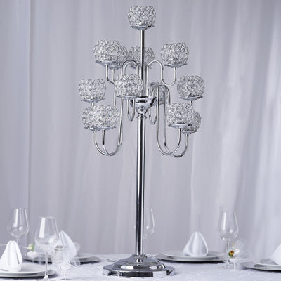 40" Silver Crystal Beaded 13 Arm Candelabra Chandelier Votive Candle Holder Wedding Centerpiece