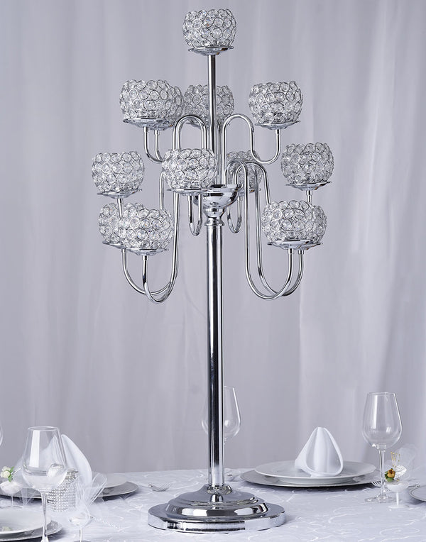 40" Silver Crystal Beaded 13 Arm Candelabra Chandelier Votive Candle Holder Wedding Centerpiece