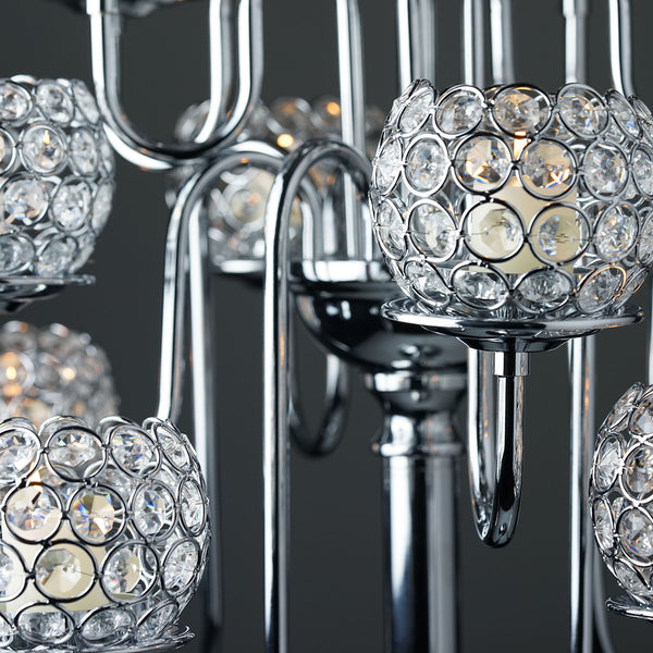 40" Silver Crystal Beaded 13 Arm Candelabra Chandelier Votive Candle Holder Wedding Centerpiece
