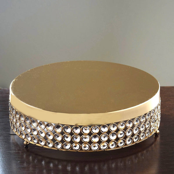 Fancy Beaded Crystal Metal Cake Stand - Gold - 13.5" Diameter