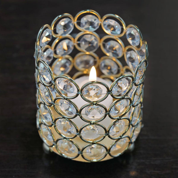 Exquisite Wedding Votive Tealight Crystal Candle Holder - Gold - 3.25" Dia x 3.5" Tall