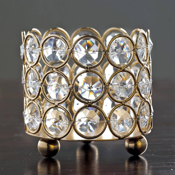 Bejeweled Blitz  Votive Tealight Wedding Crystal Candle Holder - Gold - 3.25" Dia x 2.75" Tall