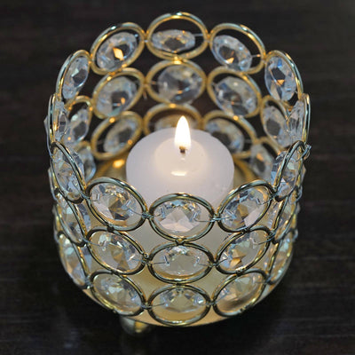 Bejeweled Blitz  Votive Tealight Wedding Crystal Candle Holder - Gold - 3.25" Dia x 2.75" Tall