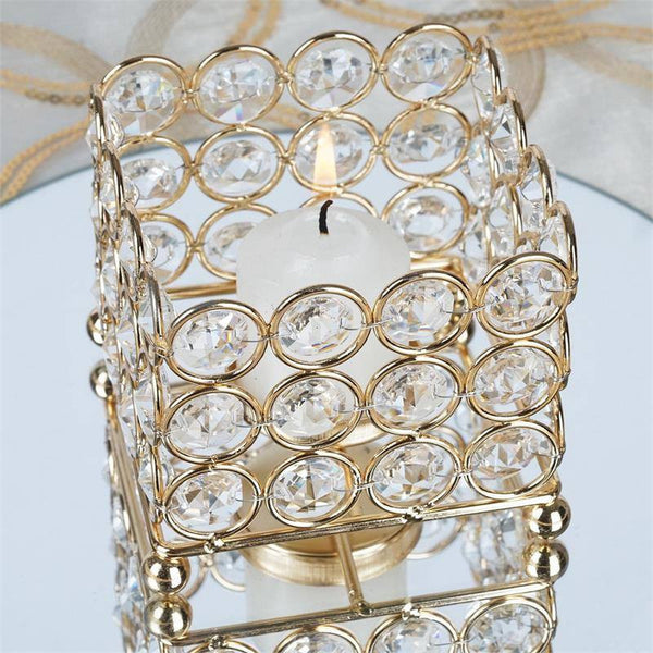 Illuminating Square Votive Tealight Wedding Crystal Candle Holder - Gold - 3.25" W x 3.25" L x 2.5" H