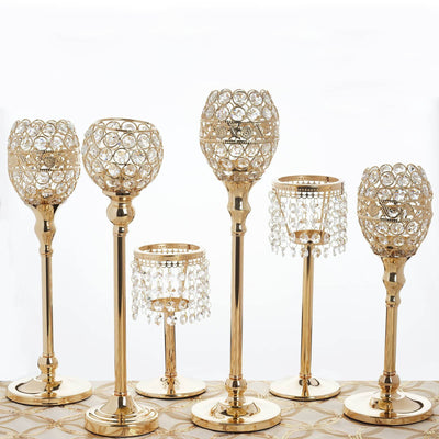 Elegant Metal Votive Tealight Crystal Candle Holder Wedding Centerpiece - Gold - 7.5"