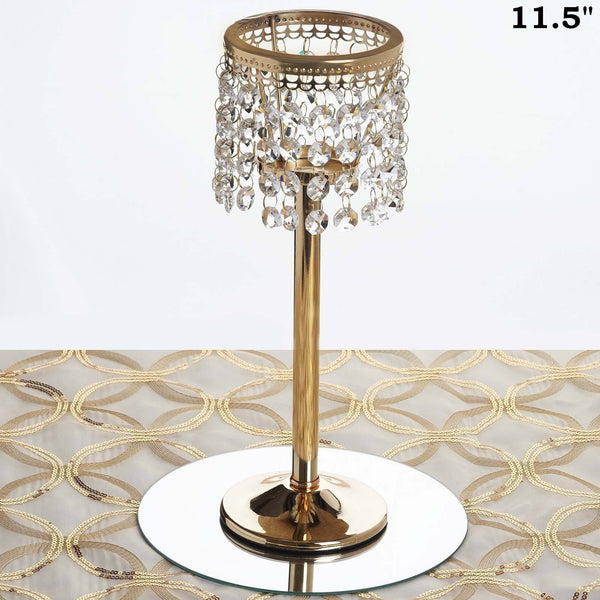 Stunning  Metal Votive Tealight Crystal Candle Holder Wedding Centerpiece - Gold - 11.5"