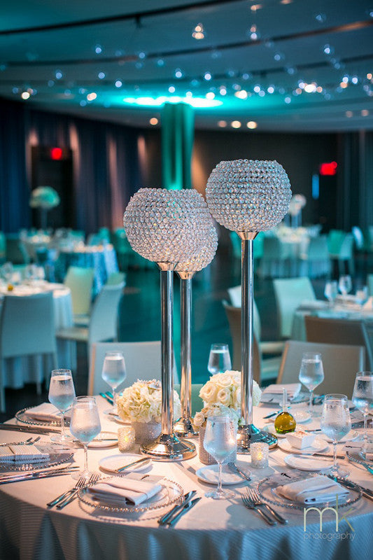 Sleek Pillar Crystal Votive Tealight Candle Holder Wedding Centerpiece - 16" Tall