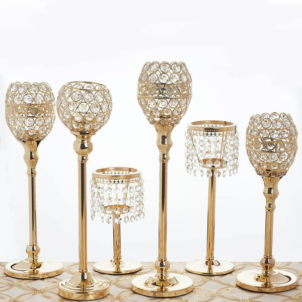 Sleek Pillar Crystal Votive Tealight Candle Holder Wedding Centerpiece - Gold - 16" Tall