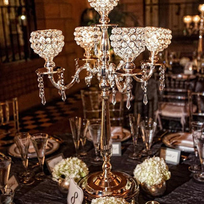 Candelabra Chandelier Crystal Votive Candle Holder Wedding Centerpiece - 25" Tall - Gold