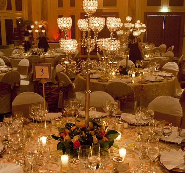 Candelabra Chandelier Crystal Votive Candle Holder Wedding Centerpiece - 25" Tall - Gold