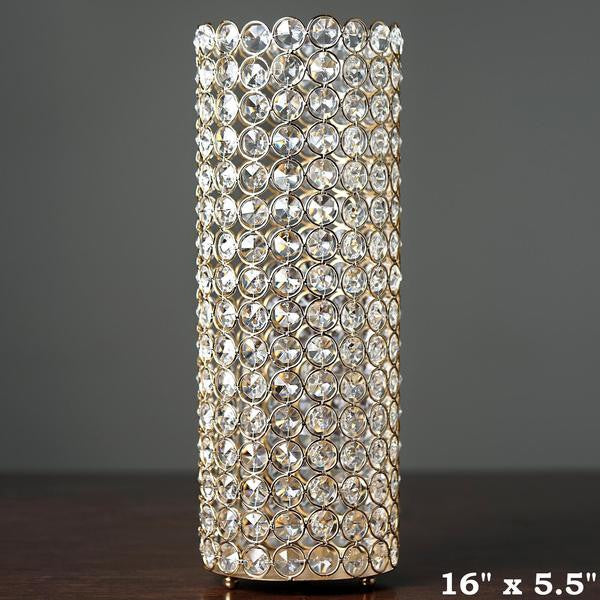 16" Tall Gold Exquisite Wedding Votive Tealight Crystal Candle Holder