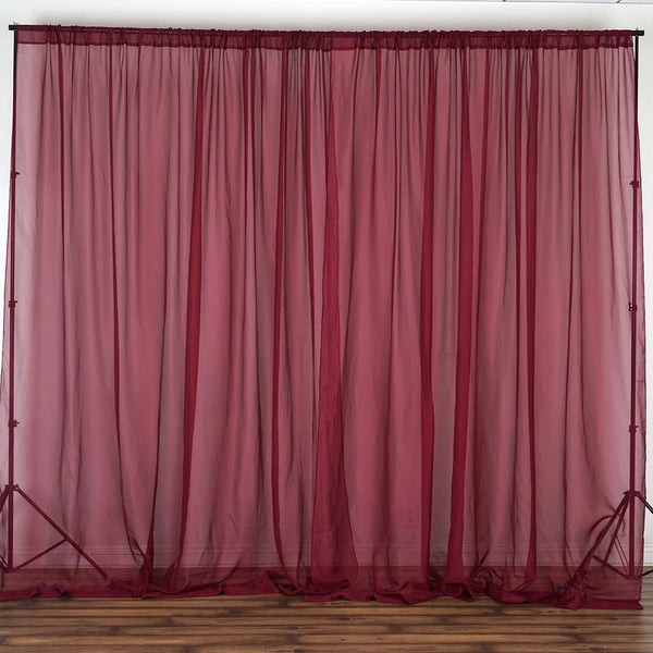 10FT Fire Retardant Burgundy Sheer Curtain Panel Backdrops Window Treatment With Rod Pockets - Premium Collection