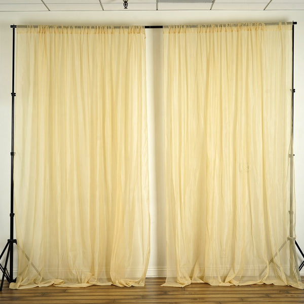 10FT Fire Retardant Champagne Sheer Curtain Panel Backdrops Window Treatment With Rod Pockets - Premium Collection
