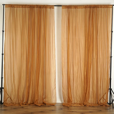 10FT Fire Retardant Gold Sheer Curtain Panel Backdrops Window Treatment With Rod Pockets - Premium Collection