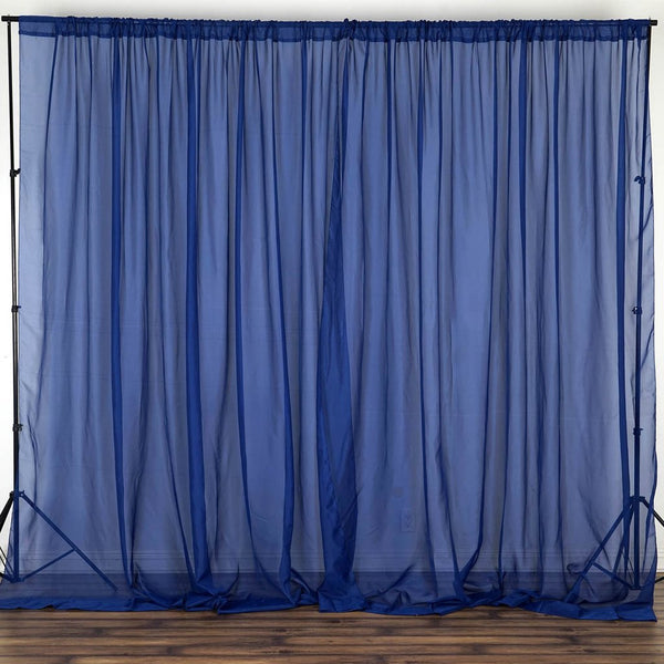 10FT Fire Retardant Navy Blue Sheer Curtain Panel Backdrops Window Treatment With Rod Pockets - Premium Collection