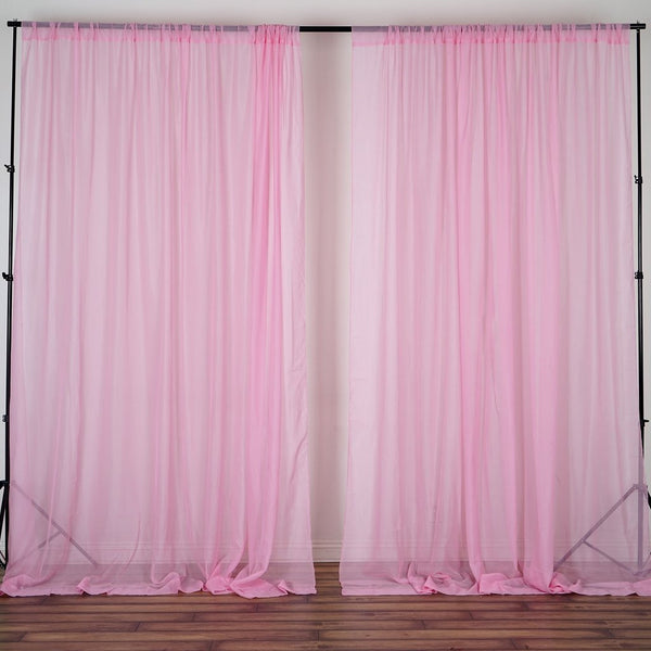 Set Of 2 Pink Fire Retardant Sheer Organza Premium Curtain Panel Backdrops Window Treatment With Rod Pockets - 5FTx10FT