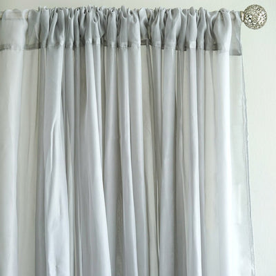 10FT Fire Retardant Silver Sheer Curtain Panel Backdrops Window Treatment With Rod Pockets - Premium Collection