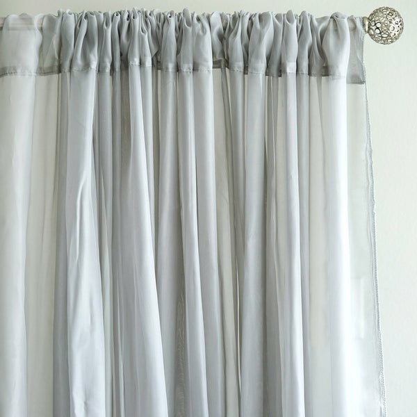 10FT Fire Retardant Silver Sheer Curtain Panel Backdrops Window Treatment With Rod Pockets - Premium Collection