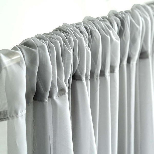 10FT Fire Retardant Silver Sheer Curtain Panel Backdrops Window Treatment With Rod Pockets - Premium Collection