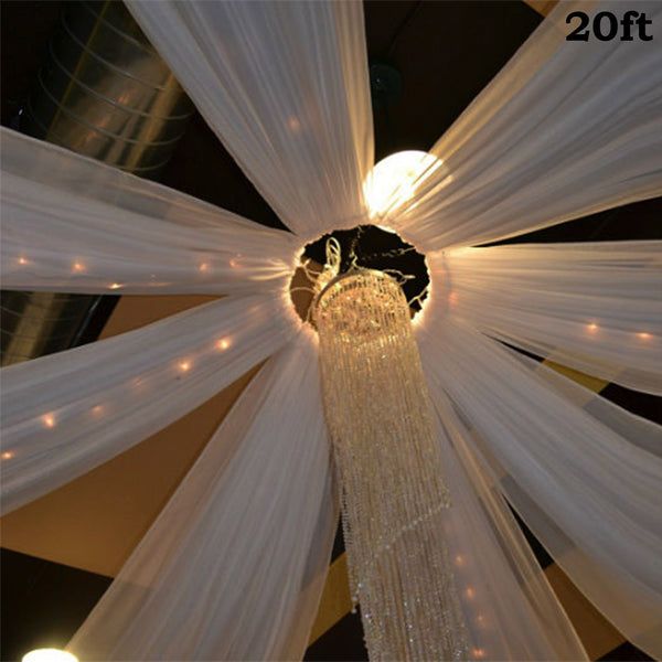 20FT Premium White Fire Retardant Sheer Voil Curtain Ceiling Panel Backdrop
