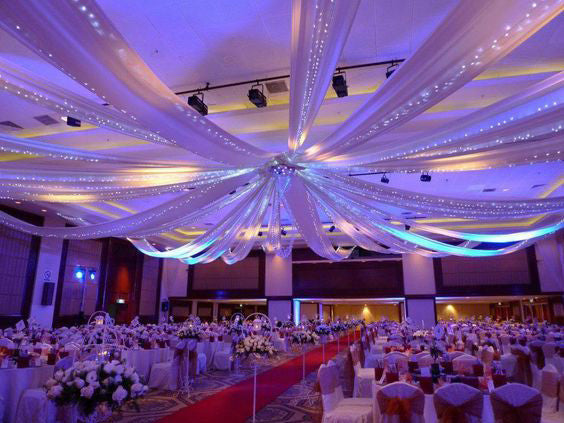 40FT Premium White Fire Retardant Sheer Voil Curtain Ceiling Panel Backdrop