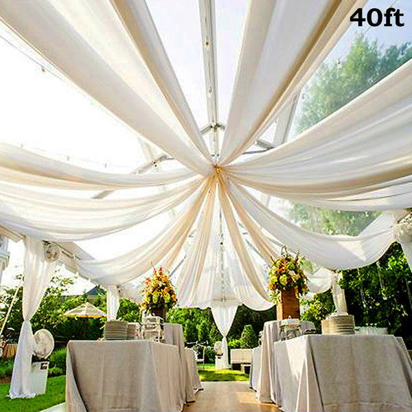 40FT Premium White Fire Retardant Sheer Voil Curtain Ceiling Panel Backdrop