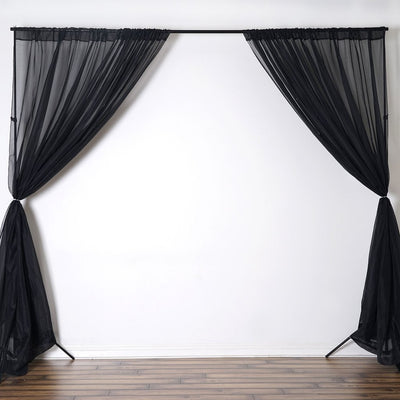10FT Fire Retardant Black Sheer Curtain Panel Backdrops Window Treatment With Rod Pockets - Premium Collection