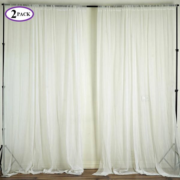 Set Of 2 Ivory Fire Retardant Sheer Organza Premium Curtain Panel Backdrops Window Treatment With Rod Pockets - 5FTx10FT