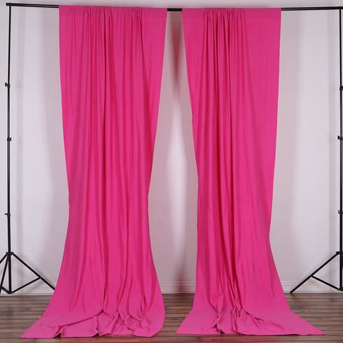 Set Of 2 Fushia Fire Retardant Polyester Curtain Panel Backdrops Window Treatment With Rod Pockets - 5FTx10FT
