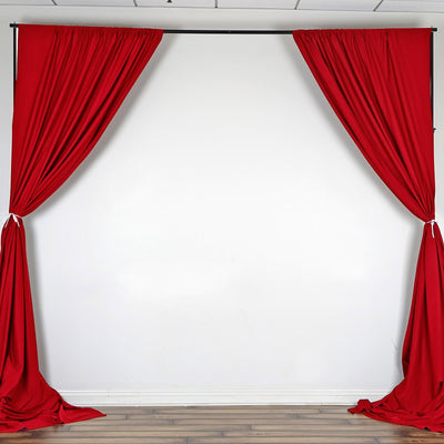 Set Of 2 Red Fire Retardant Polyester Curtain Panel Backdrops Window Treatment With Rod Pockets - 5FTx10FT