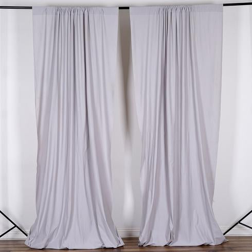 Set Of 2 Silver Fire Retardant Polyester Curtain Panel Backdrops Window Treatment With Rod Pockets - 5FTx10FT