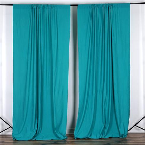 Set Of 2 Turquoise Fire Retardant Polyester Curtain Panel Backdrops Window Treatment With Rod Pockets - 5FTx10FT