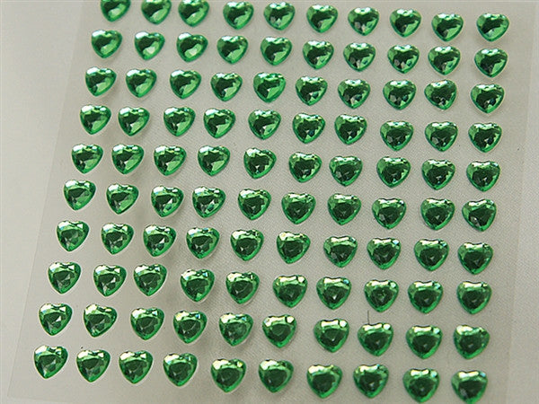 Heart Design Wholesale Self Adhesive Crystal Diamond Rhinestone Stickers - Apple Green  600 PCS