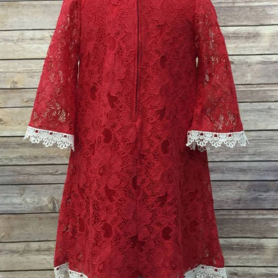 Floral Lace Dress With a Pearl Necklace - Red