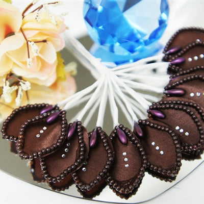 144 Chocolate Poly Corsage and Boutonniere Wired Craft Leafs With Faux Pearls & Rhinestones For DYI Wedding Projects