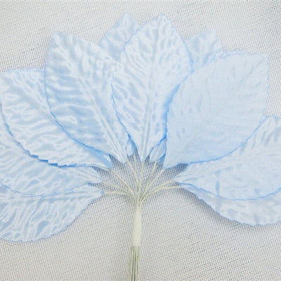 144 Light Blue Satin Corsage and Boutonniere Wired Craft Leafs DIY Wedding Projects