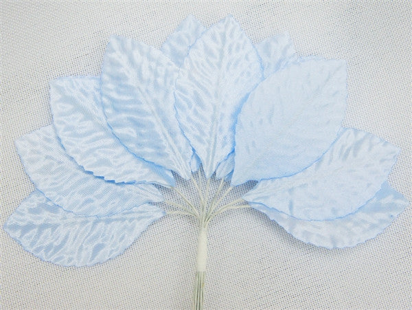 144 Light Blue Satin Corsage and Boutonniere Wired Craft Leafs DIY Wedding Projects