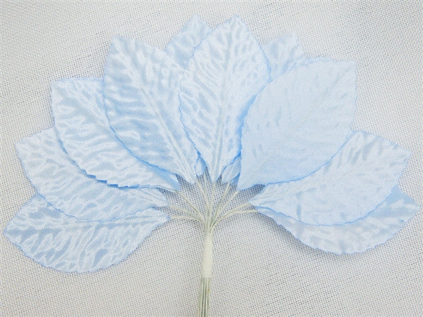 144 Light Blue Satin Corsage and Boutonniere Wired Craft Leafs DIY Wedding Projects
