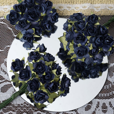 144 Navy Blue Paper Mini Flower Roses For DIY Wedding Card Craft Party Favors Decorations