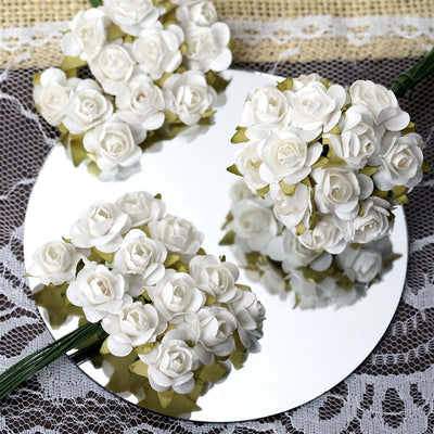144 White Paper Mini Flower Roses For DIY Wedding Card Craft Party Favors Decorations