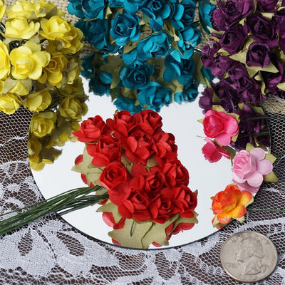 144 White Paper Mini Flower Roses For DIY Wedding Card Craft Party Favors Decorations
