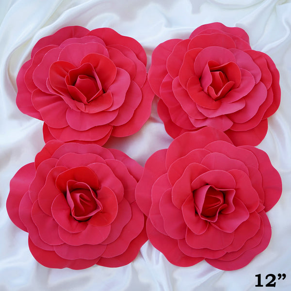 12" Large Foam Rose Backdrop Wall Decor - Red - 4 pcs