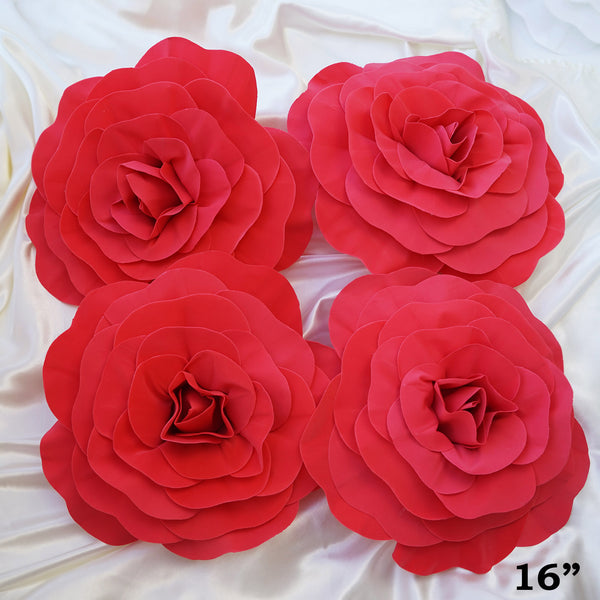 16" Large Foam Rose Backdrop Wall Decor - Red - 4 pcs