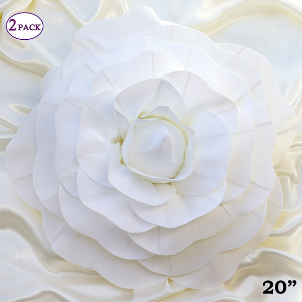 20" Large Foam Rose Backdrop Wall Decor - White - 2 pcs