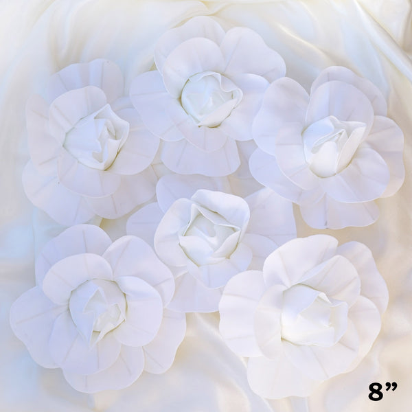 8" Large Foam Rose Backdrop Wall Decor - White - 6 pcs